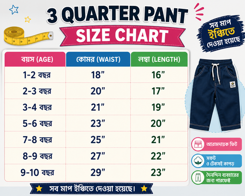 Boys 3 Quarter pant combo ২ বছর থেকে ১২  বছর পর্যন্ত হবে,,,